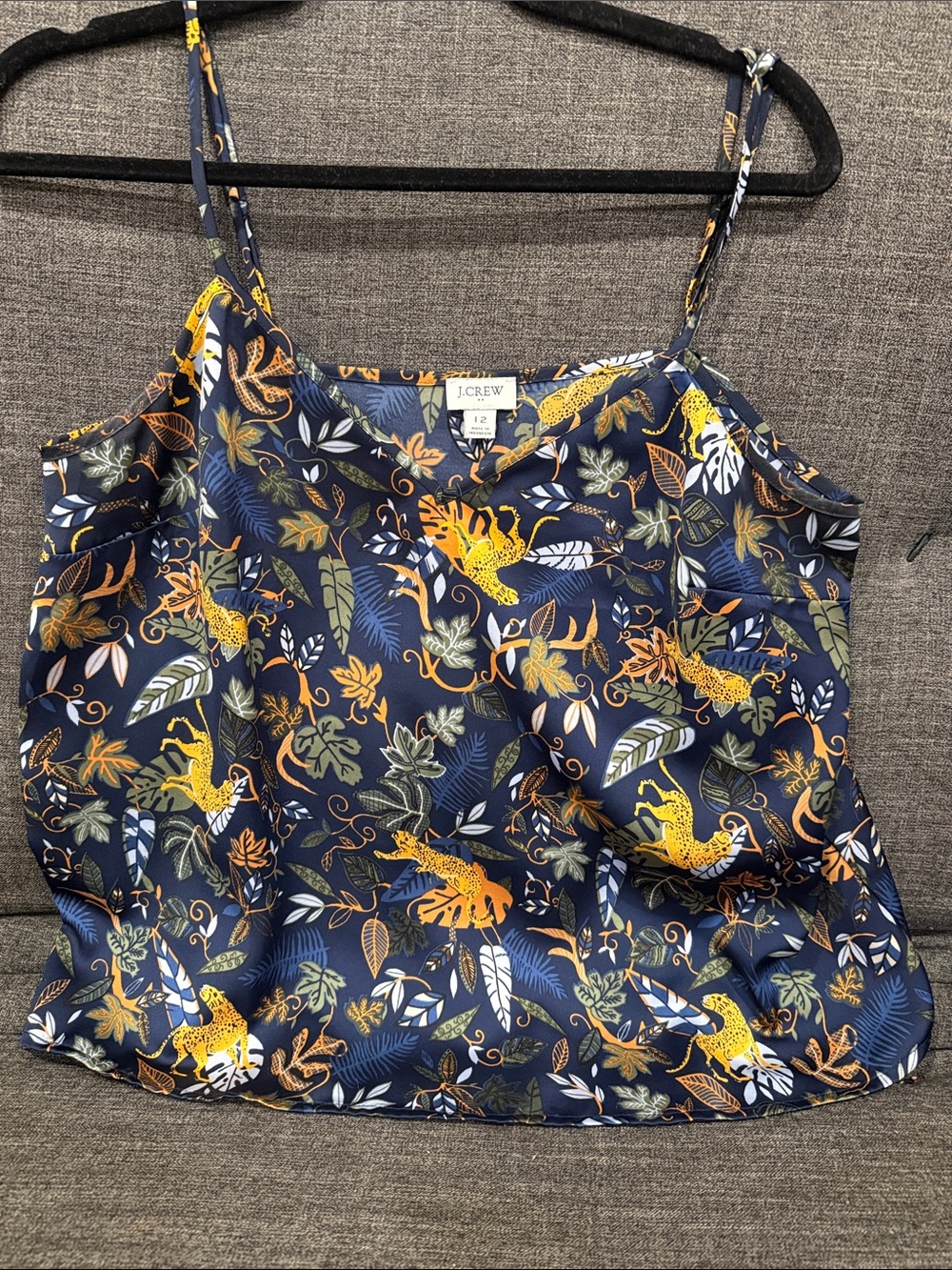 J. Crew Navy Floral & Leopard Print Cami with Yellow Accents